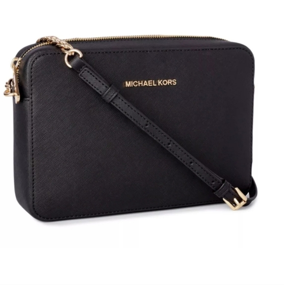 Michael Kors Jet Set Large East West Crossbody Black/Gold Saffiano Handbag Nwt - Picture 5 of 9